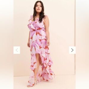 Hutch Cooper Leaves Wrap Dress Sleeveless Pink Red White Maxi Dress Size Large